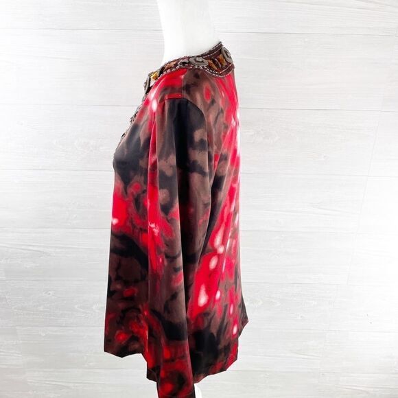 St. John Tie Dye Beaded Silk Blend Tunic Top - Picture 5 of 7